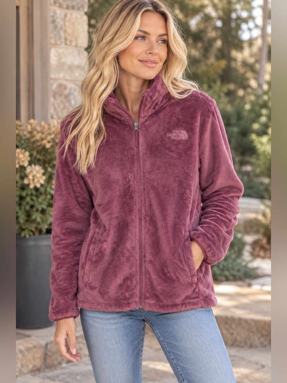 The North Face Plush Full‑Zip Teddy Jacket in Mauve